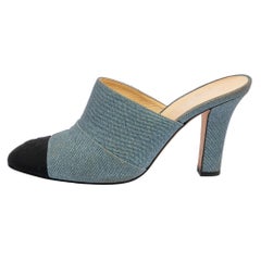 Chanel Black/Blue Denim and Fabric CC Mules Size 38