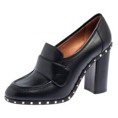 Valentino Black Leather Rockstud Loafers Pumps Size 39