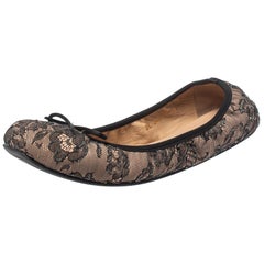 Valentino Black/Beige Lace And Satin Bow Detail Scrunch Flats Size 41