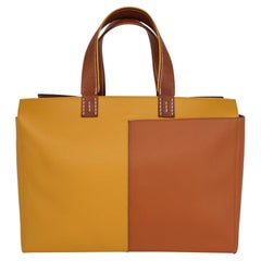 Hermes Sac Necto 34 Evercolor Toffee / Jaune Ambre Palladium Tote New