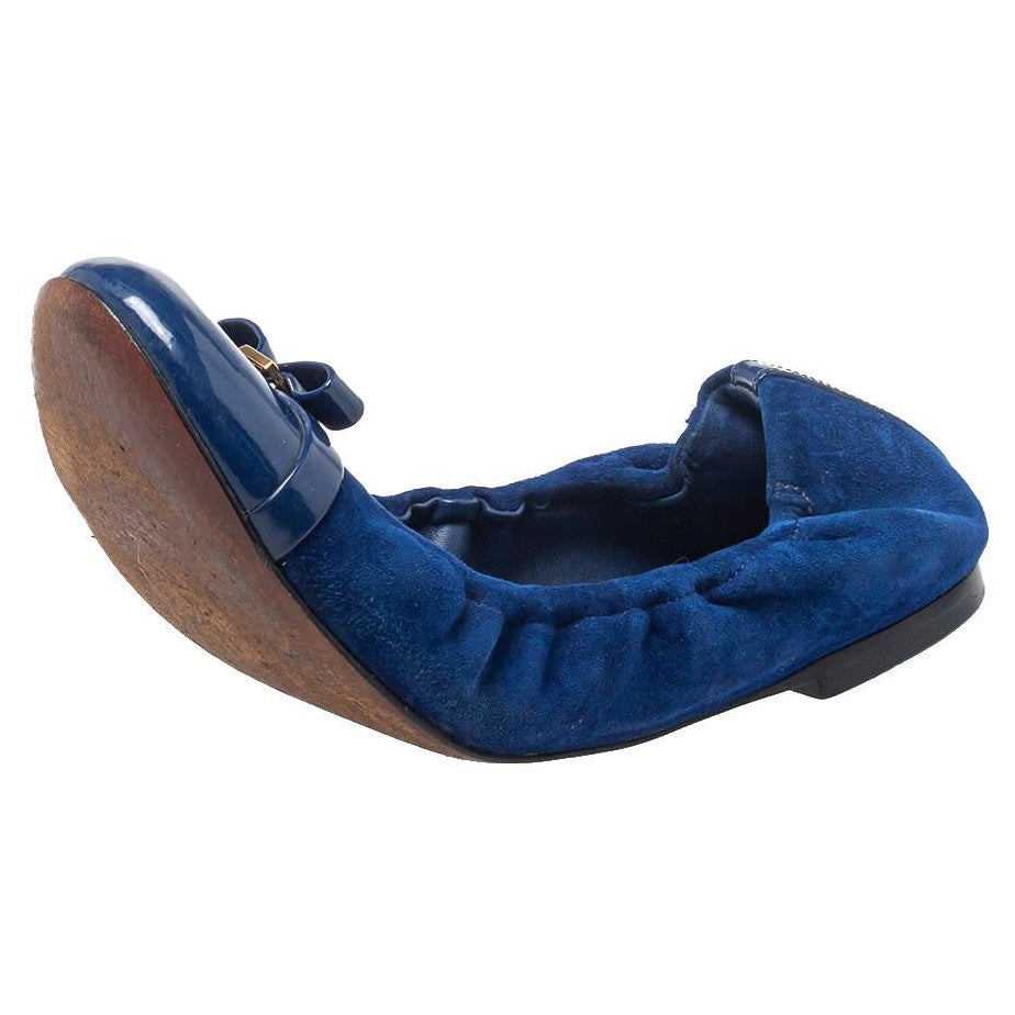 Louis Vuitton Blue Suede And Patent Leather Elba Flats Size 36