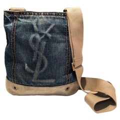 1990 Yves Saint Laurent Crossbody Shoulder Denim Logo Bag