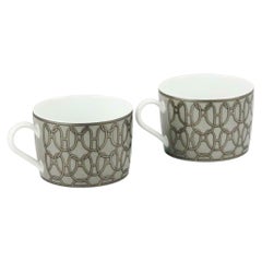 Hermès Fil D'Argent Set of 2 Platinum Porcelain Breakfast Cups