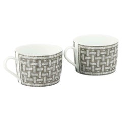 Hermès Mosaique Au 24 Set of 2 Platinum Porcelain Breakfast Cups 
