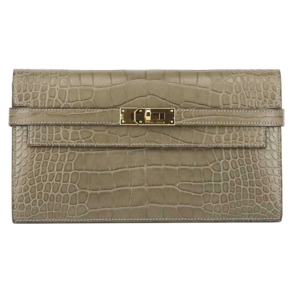 Hermès 2016 Kelly Matte Alligator Mississippiensis Leather Long Wallet