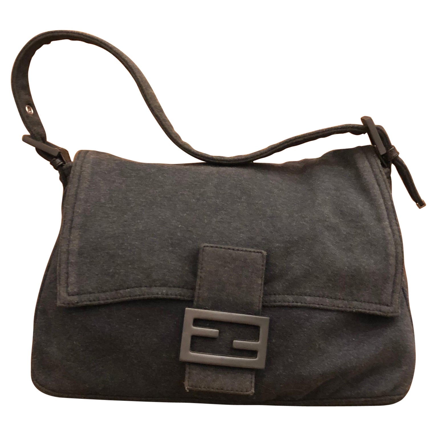 1990s Vintage FENDI Charcoal Gray Jersey Mama Baguette Handbag