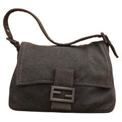 1990s Retro FENDI Charcoal Gray Jersey Mama Baguette Handbag