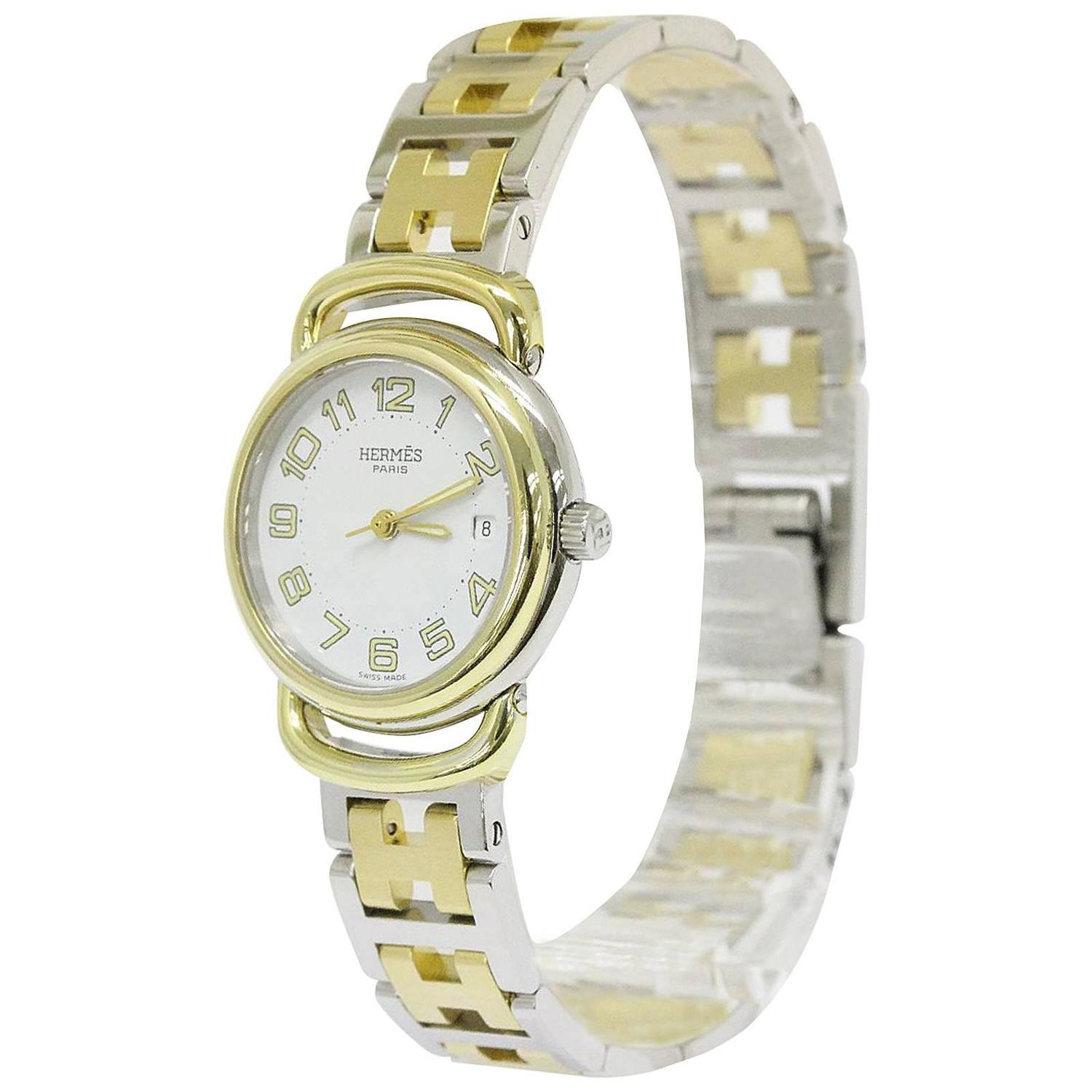 Hermes Two Tone Stainless Steel Chain Link H Wrist Watch at 1stdibs