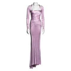 Versace lilac viscose corseted long sleeve bias cut evening dress, ss 2007