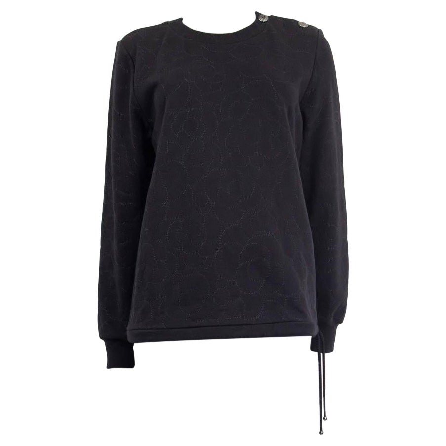 CHANEL black cotton 2018 CAMELIA Sweatshirt Sweater 38 S For Sale