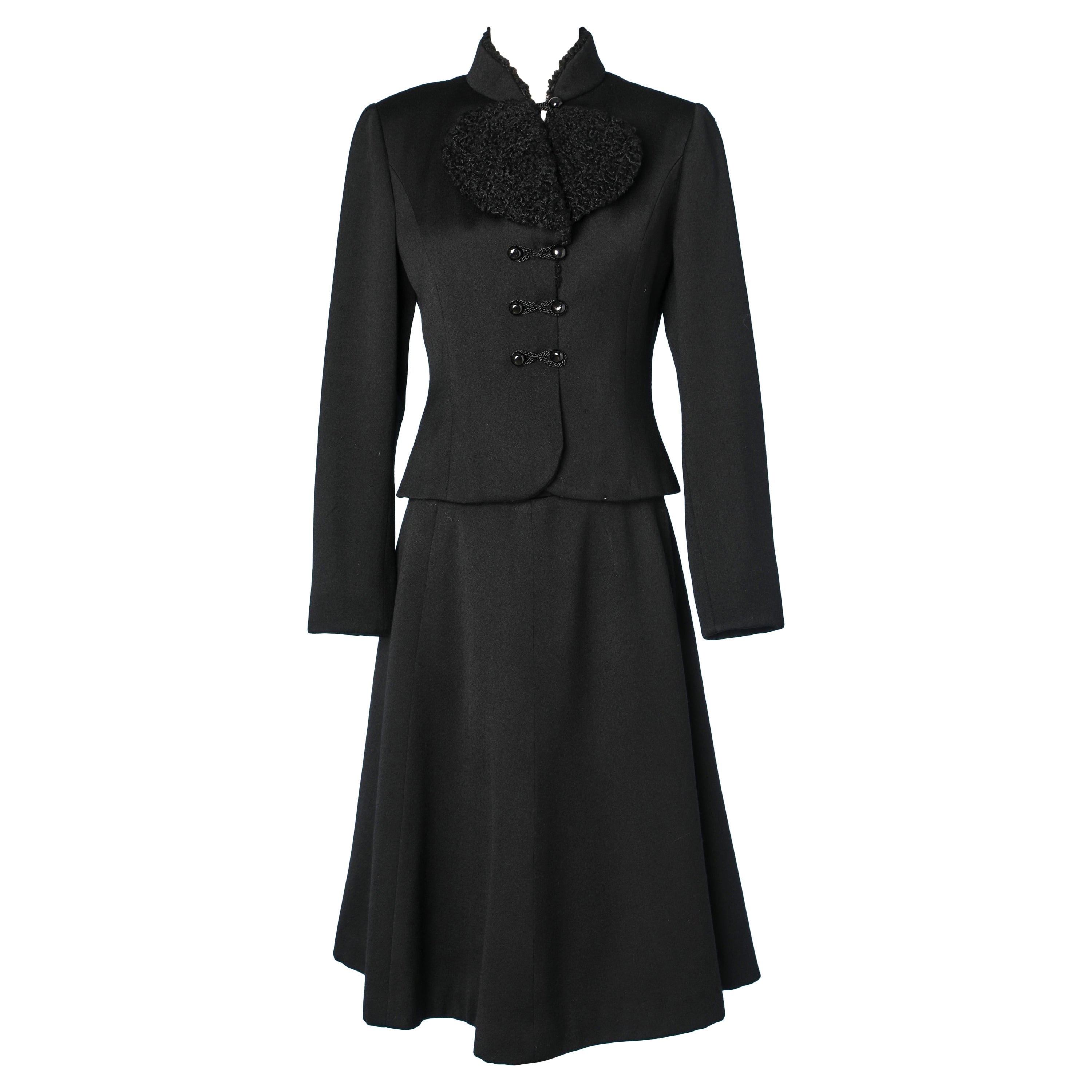Black skirt-suit in wool, cachemire and astrakan collar Chloé For Sale