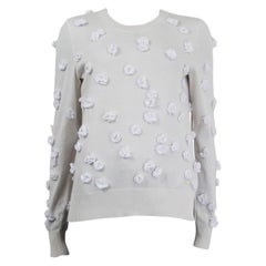 CHANEL white cashmere cotton 2018 FLOWER EMBELLISHED Sweater 36 XS