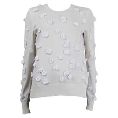 CHANEL white cashmere cotton 2018 FLOWER EMBELLISHED Sweater 36 XS