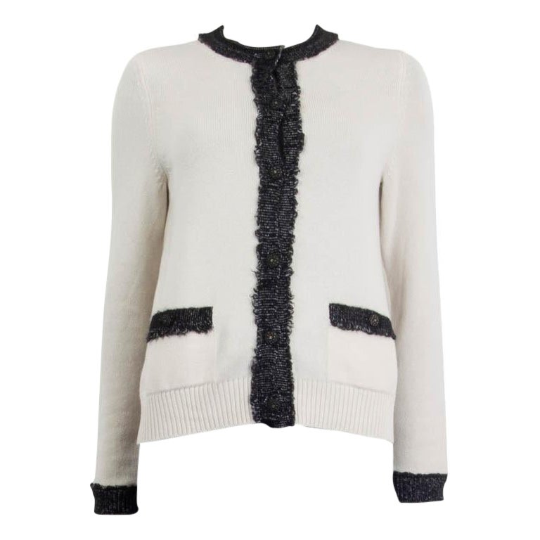 CHANEL white & grey cashmere 2019 Cardigan Sweater 38 S