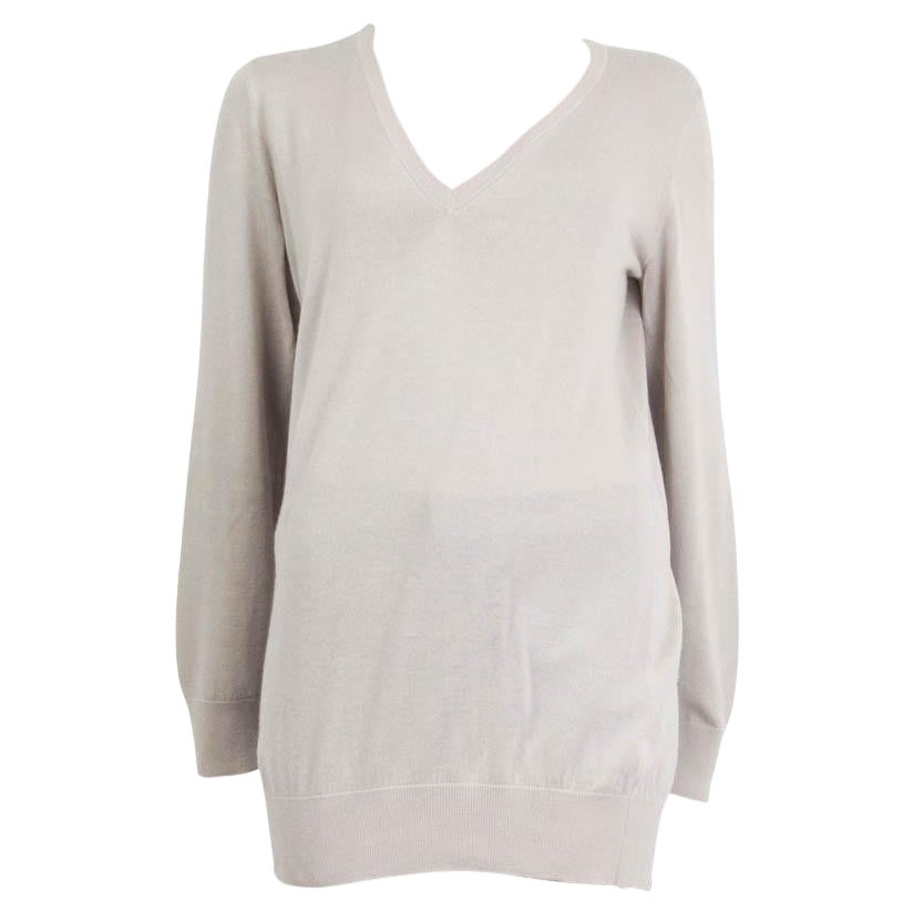 LORO PIANA light grey cashmere V-Neck Sweater 46 XL For Sale