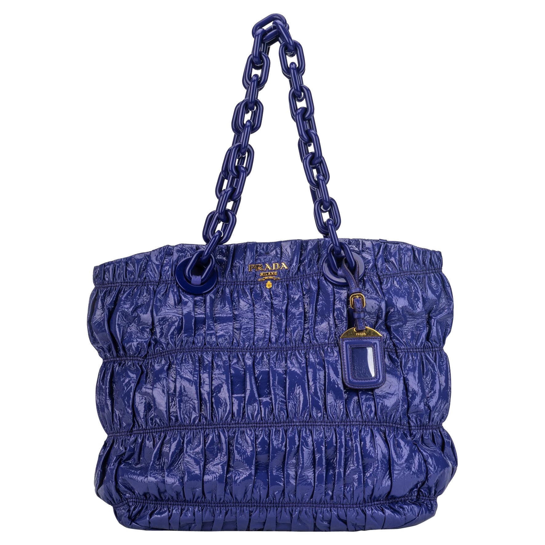 New Prada Purple Rouched Patent Tote Bag For Sale