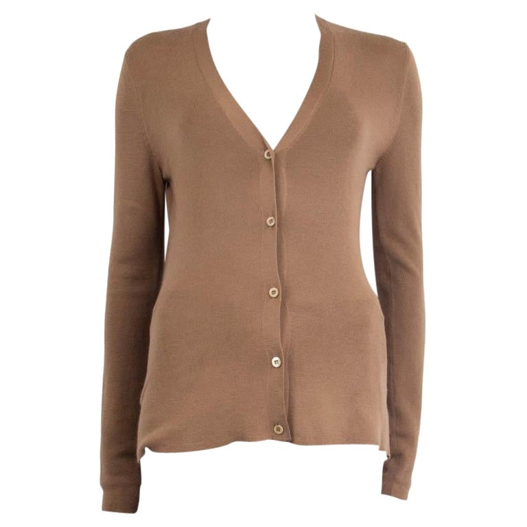PRADA camel brown cashmere silk V-Neck Cardigan Sweater 46 XL For Sale at  1stDibs