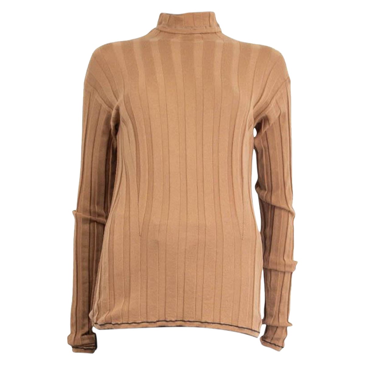 LORO PIANA camel brown cashmere RIBBED Turtleneck Sweater 48 XXL For Sale