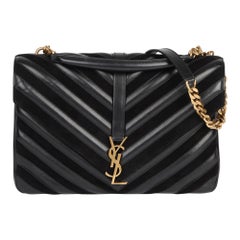 Saint Laurent Black Chevron Suede & Calfskin Leather Large College