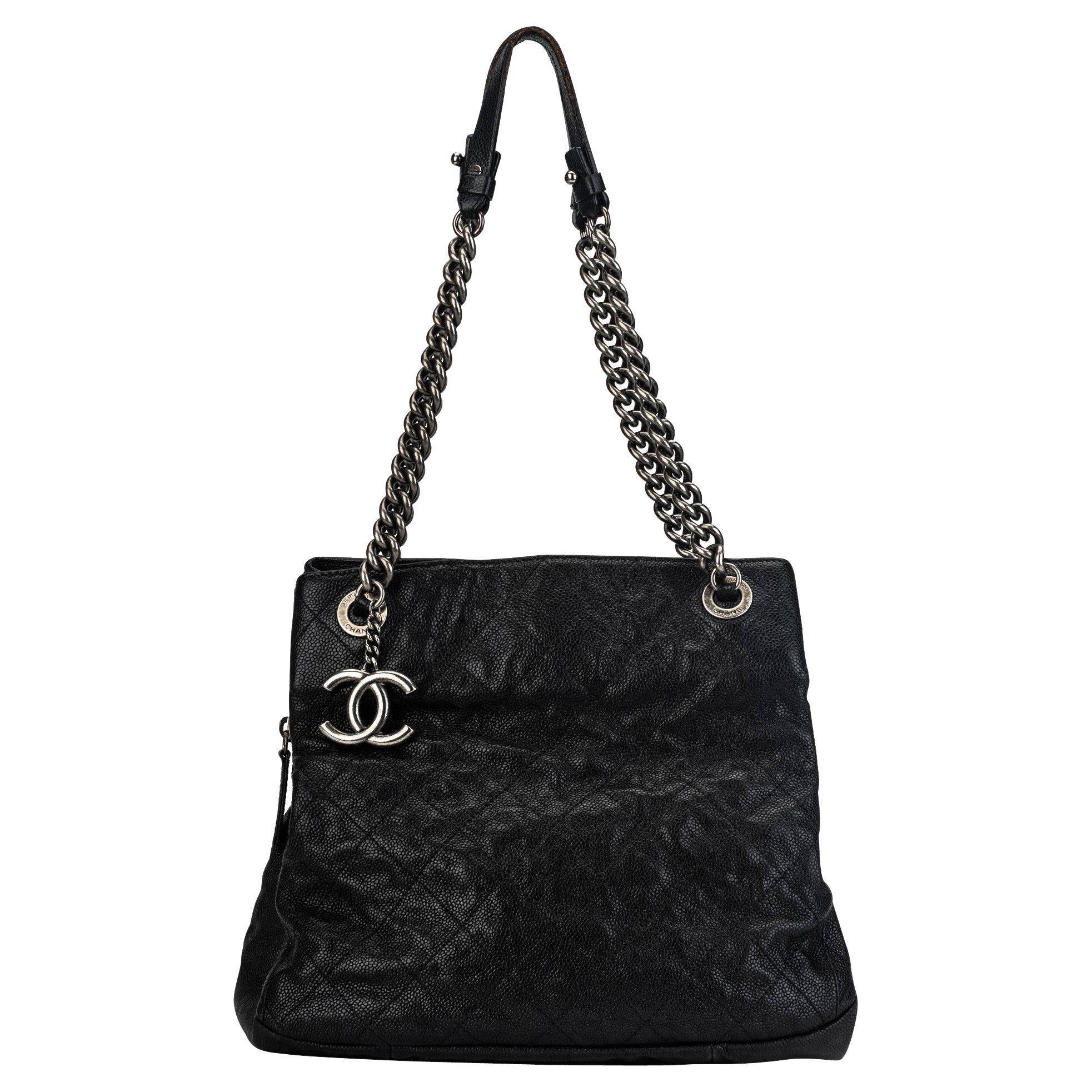 Chanel Black Caviar 3 Compartments Bag For Sale