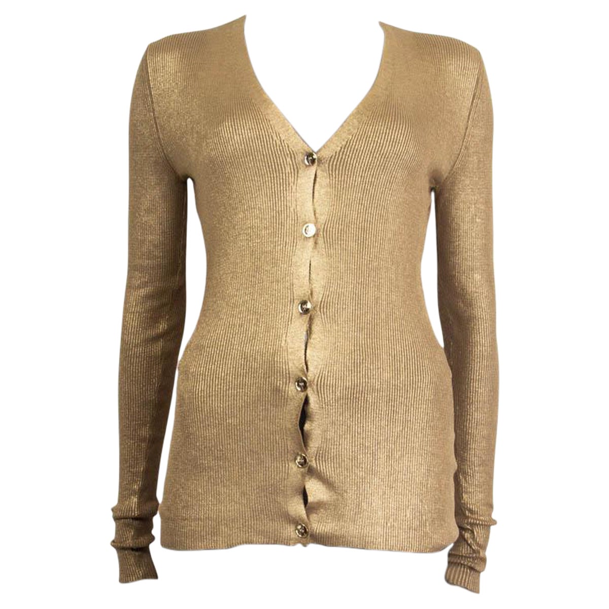 STELLA MCCARTNEY metallic gold cotton RIBBED Cardigan Sweater 40 S For Sale