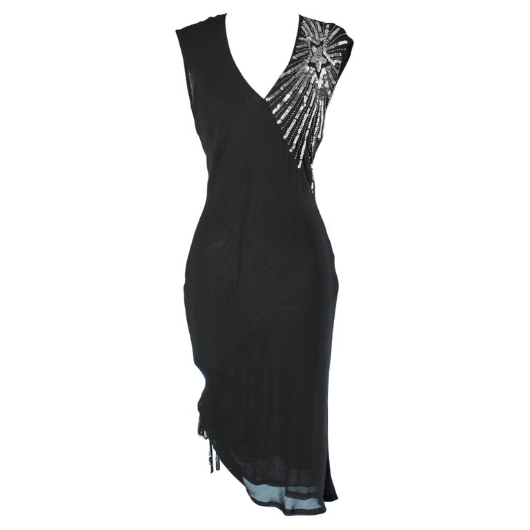 Black sleeveless dress in chiffon with silver sequins and beads See By ...