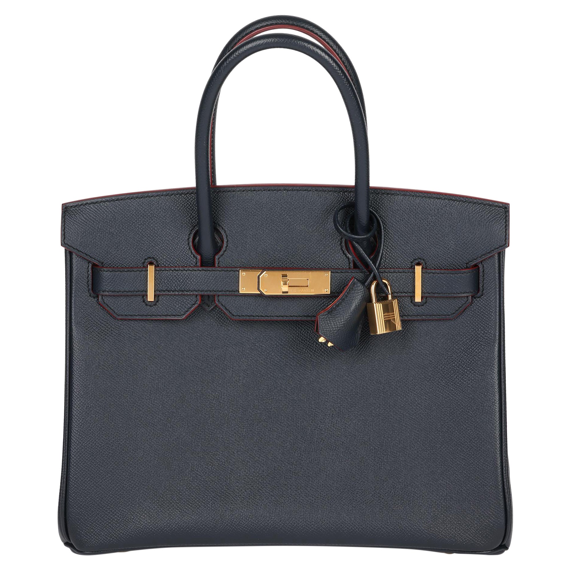 Hermès Bleu Indigo & Rouge Contour Epsom Leather Birkin 30cm Retourne