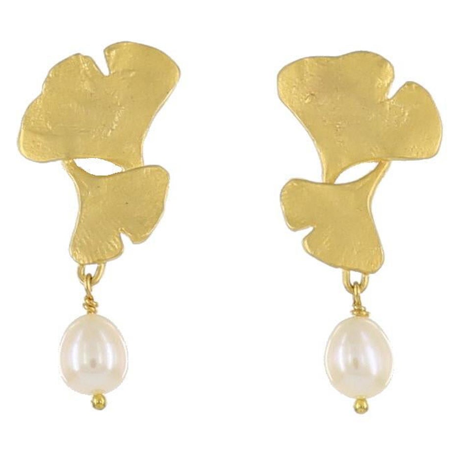 Kerry MacBride Gilded Bronze with Freshwater Pearl Gingko Earring