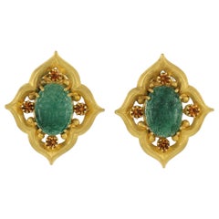 Kerry MacBride Gilded Bronze and Green Aventurine Scarab Earrings