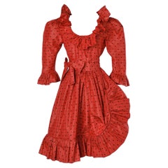 Rotes und schwarzes Kleid mit Tupfen Circa 1980 Saint Laurent Rive Gauche 