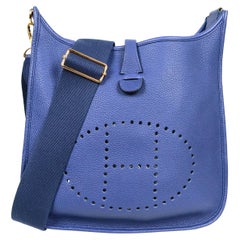 Hermes Bleu Encre Taurillon Clemence Leather Evelyne III 29 PM Messenger Bag