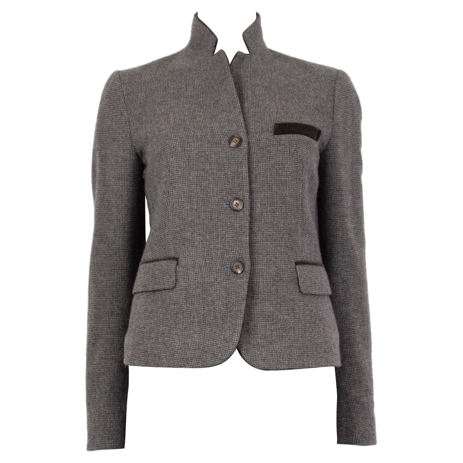 ETRO taupe grey wool VELVET COLLAR TWEED Blazer Jacket 42 M