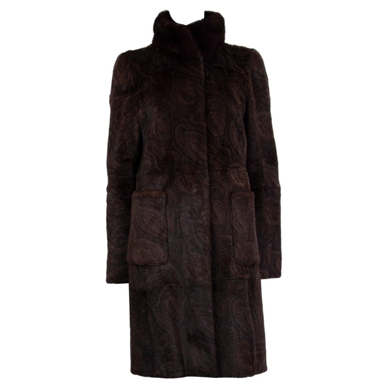 ETRO dark brown PAISLEY RABBIT FUR Coat Jacket 42 M at 1stDibs