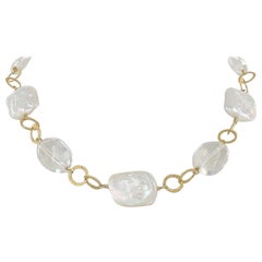 Kerry MacBride Gilded Bronze, Freshwater Pearl and  Rock Crystal Nugget Necklace