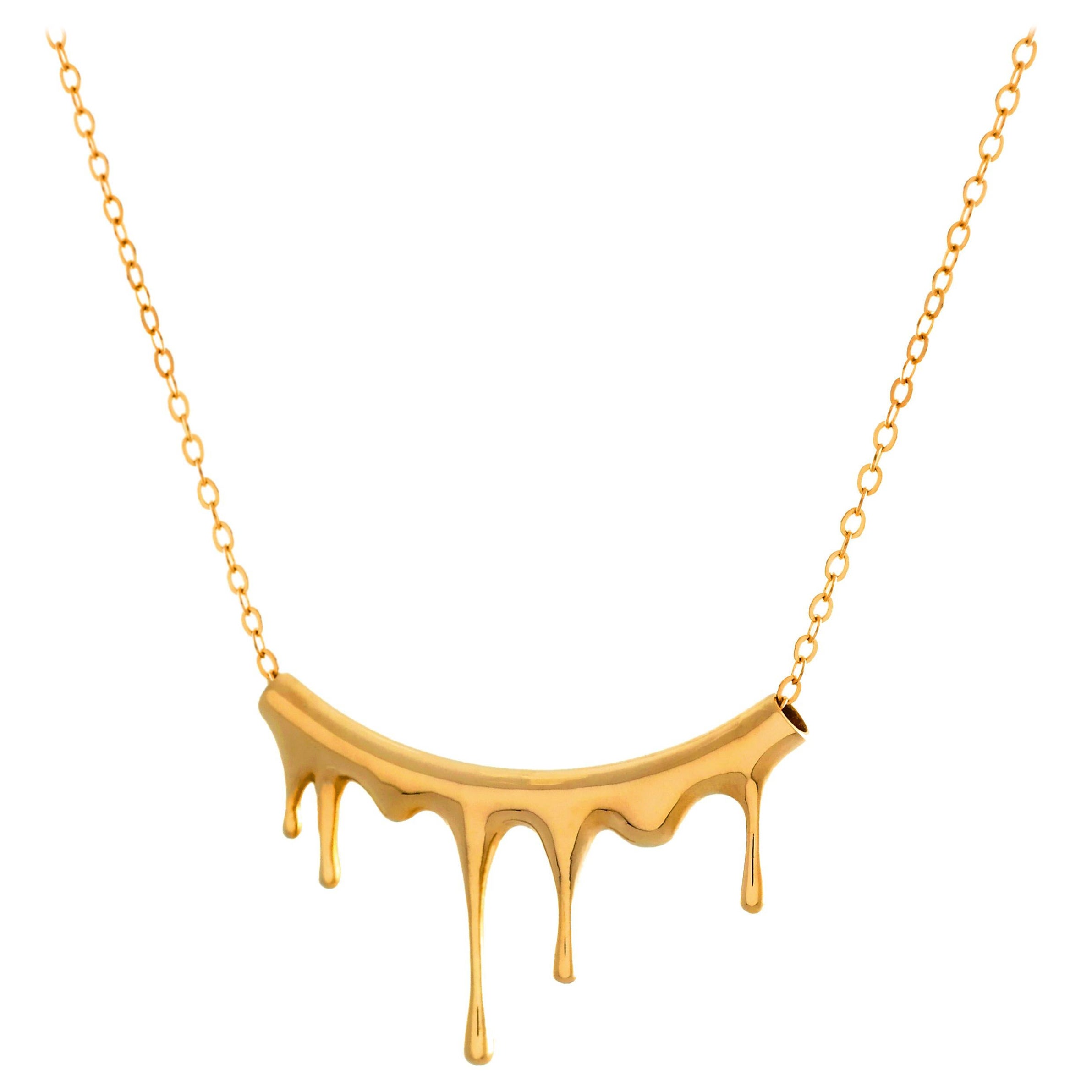 Dripping 24k Gold Vermeil Necklace For Sale