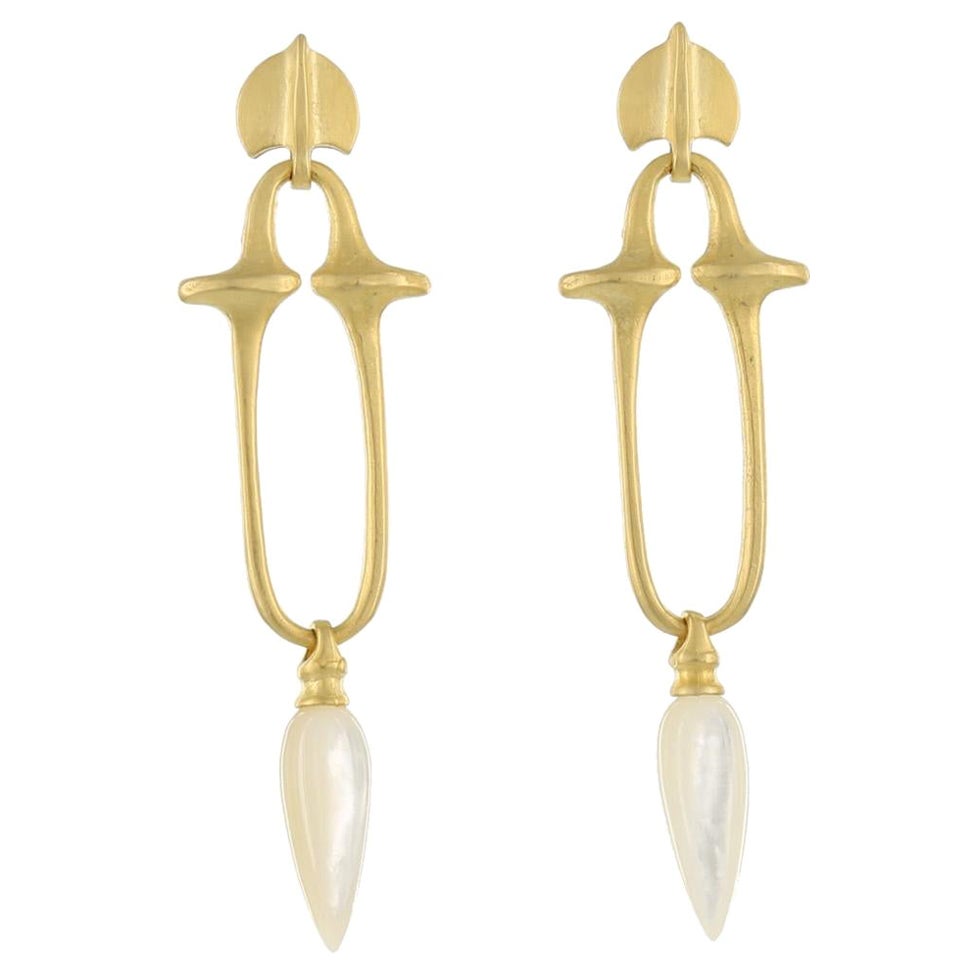 Kerry MacBride Gilded Bronze and Mother of Pearl Earrings For Sale