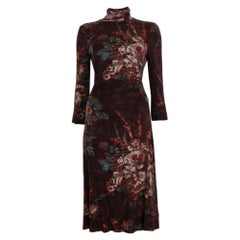 ETRO brun marron FLORAL VELOURS Robe TURTLENECK 40 S