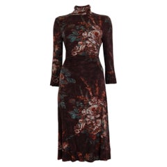 ETRO kastanienbraun FLORAL VELVET TURTLENECK Kleid 40 S