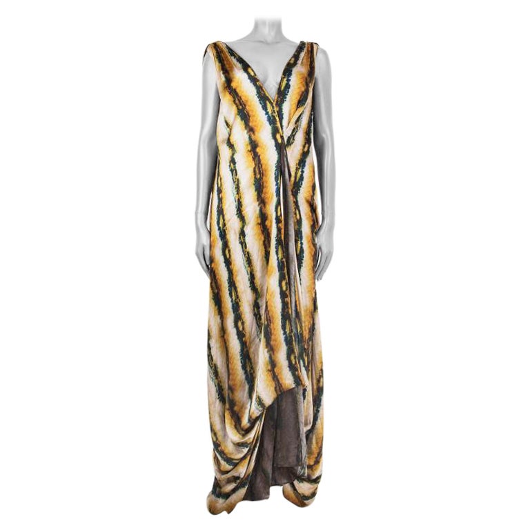 ETRO white yellow green silk STRIPED WIDE SLEEVELESS MAXI Dress 42 M