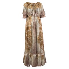 ETRO beige ochre silk chiffon 2016 PAISLEY MAXI Dress 40 S