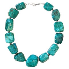 Teal Chrysocolla Nugget Statement Necklace with Sterling Silver Clasp