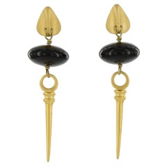 Kerry MacBride Gilded Bronze Spike and Black Onyx Drop Earrings