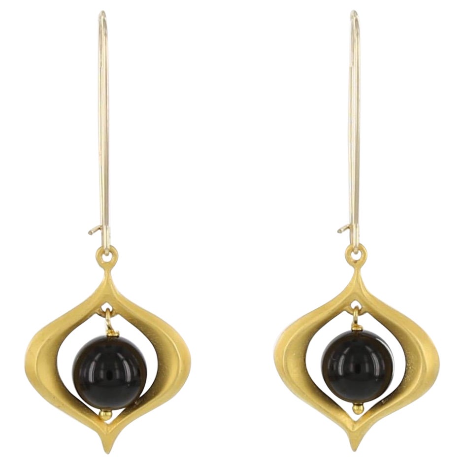 Kerry MacBride Gilded Bronze and Black Onyx Drop Earrings