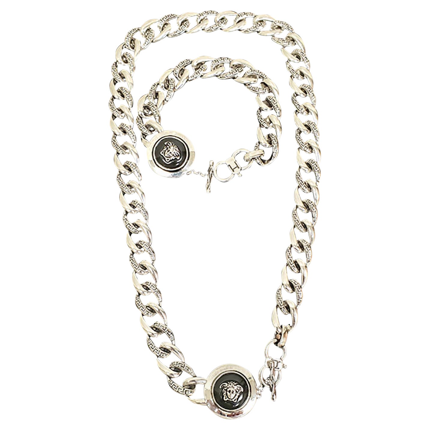 Spring 2011 L# 33 NEW VERSACE SILVER TONE METAL NECKLACE and BRACELET