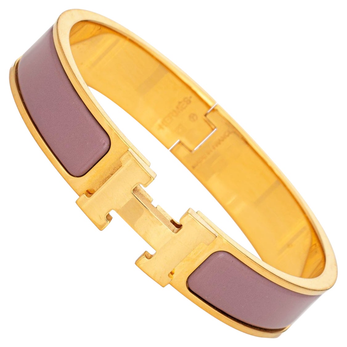 Hermes Clic Clac Bracelet 17cm PM Narrow Purple Mauve Yellow Gold Tone 