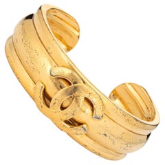 Vintage Chanel CC Logo Cuff Bracelet c1997 Yellow Gold Tone 