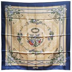 Hermes Vintage Jeux De Paille Blue Silk Scarf