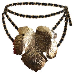 Vintage Chanel Fig Leaf Belt Spring 1991 Leather Chain Link Karl Lagerfeld