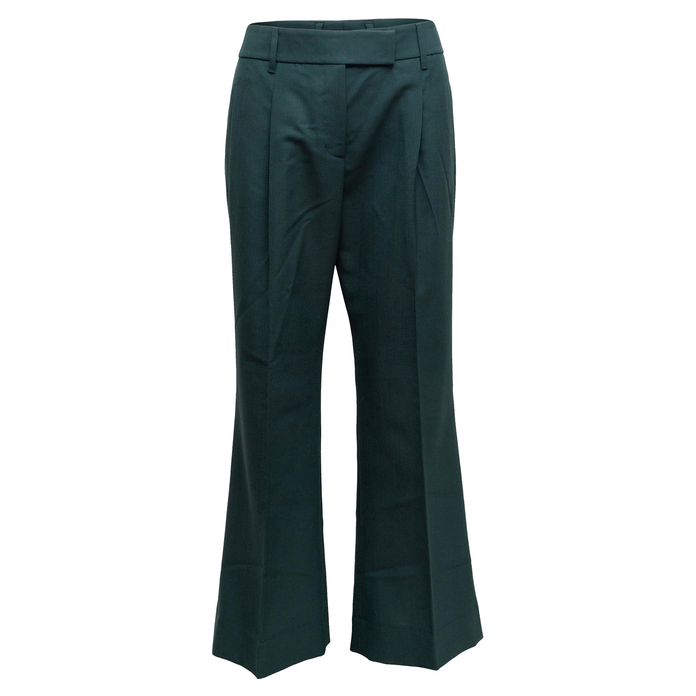 Prada Dark Green Virgin Wool Pleated Trousers