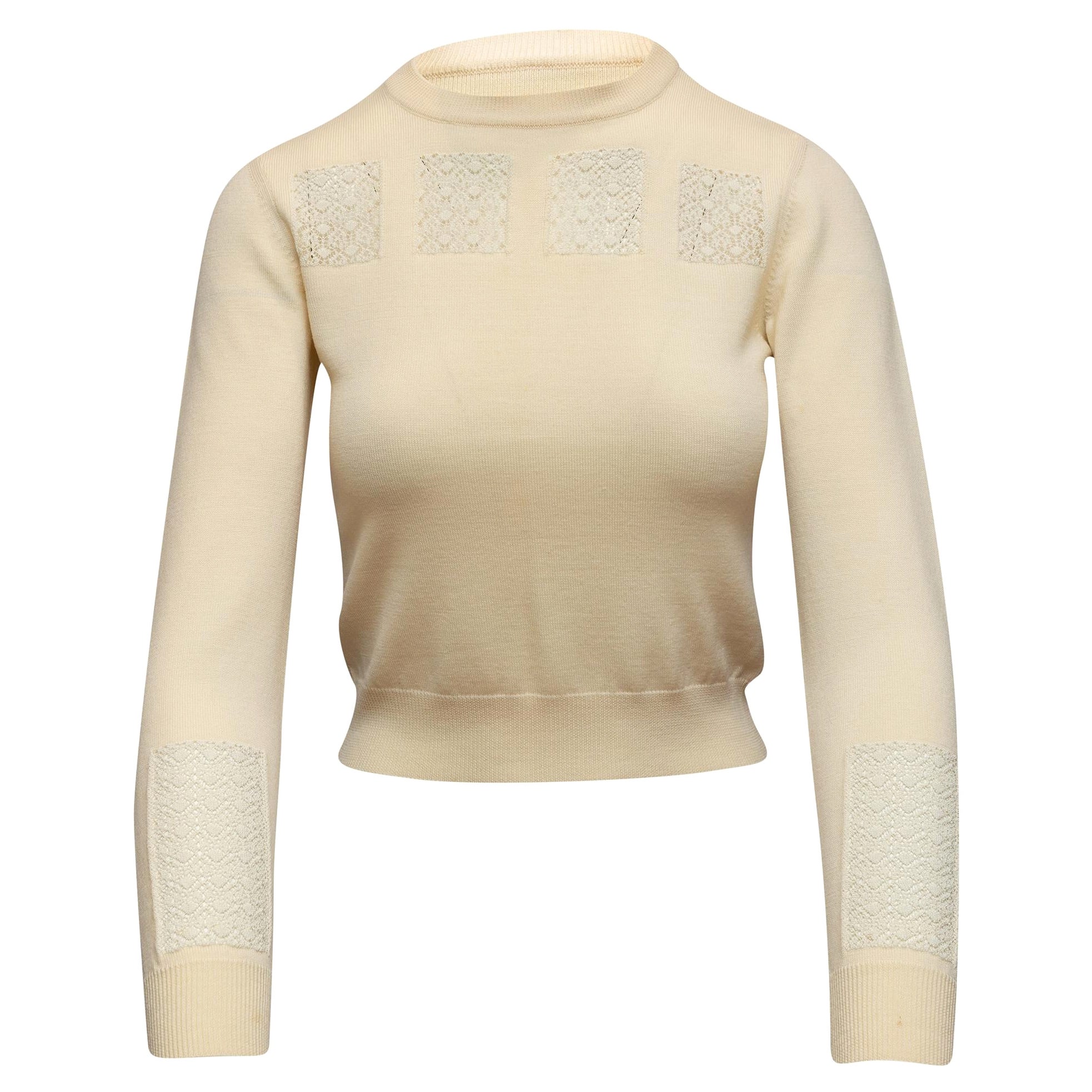 Alaia Cream Virgin Wool Lace-Accented Sweater